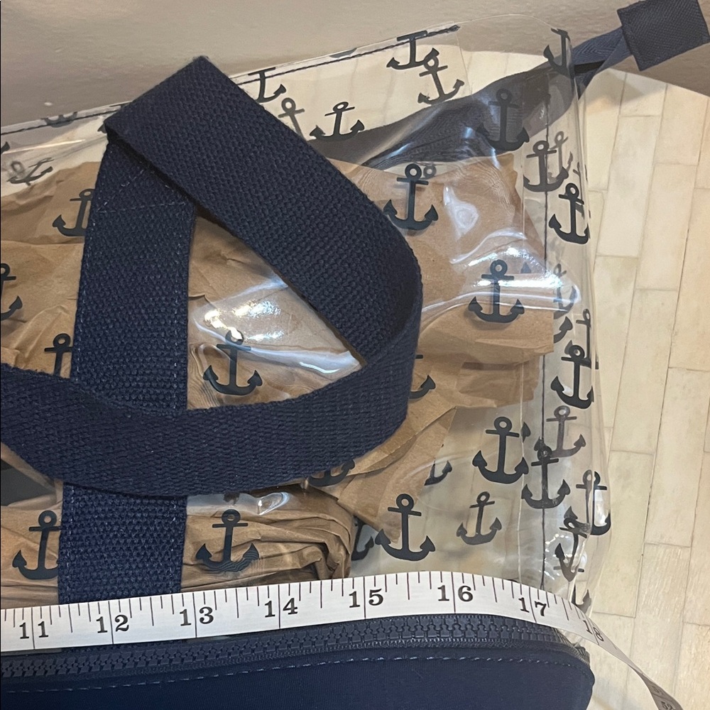 Navy Blue Anchor Print Transparent & Insulated Beach Nautical Tote Bag - Picture 13 of 14